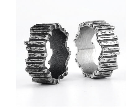 Titanium Steel Viking Vertical Texture Ring