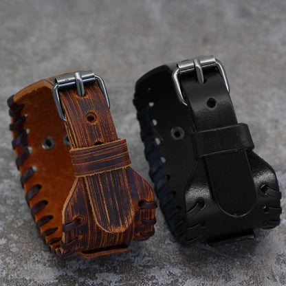 Retro Nordic Viking Totem Bracelet Cowhide Bracelet