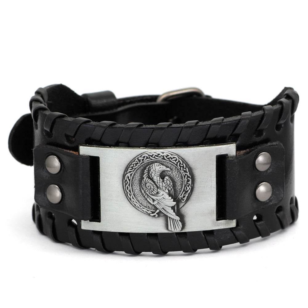 Retro Nordic Viking Totem Bracelet Cowhide Bracelet