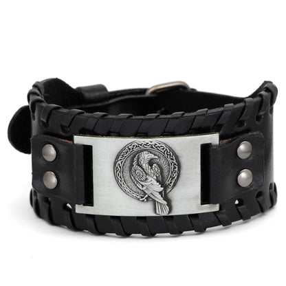 Retro Nordic Viking Totem Bracelet Cowhide Bracelet
