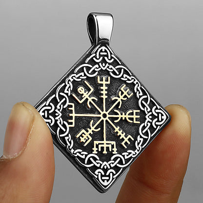 Viking Compass Rune Square Titanium Steel Pendant